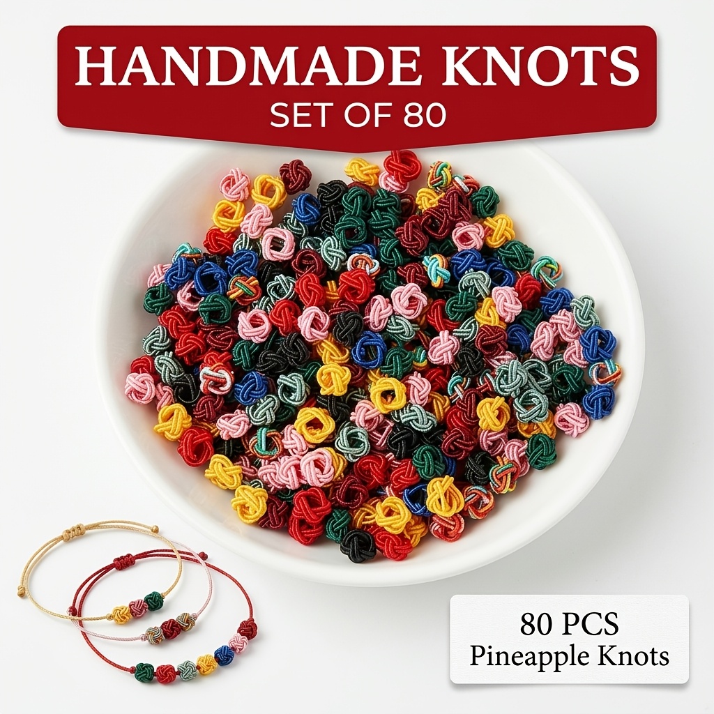 TEMU Lot de 40/80/100 perles multicolores tissées de nœud d'ananas de 6 mm, matériaux de bricolage durables et résistants à la décoloration, adaptées