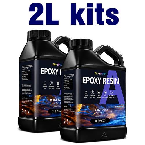 Artikelbild funepxoy epoxidharz set (2l sets, 1:1 verhältnis) - für tischplatten, gießen, harz kunst, schmuckherstellung, bar tische und live-edge tische; verfügt über selbstnivellierende eigenschaften, haltbarkeit und - .