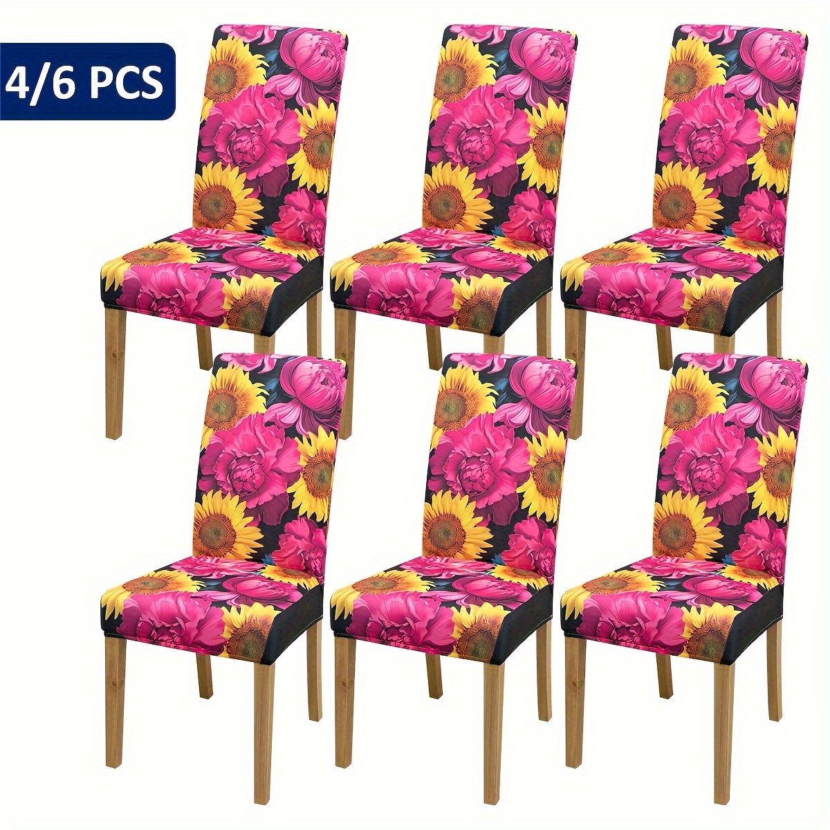 

4/6pcs Flower Pattern Chair Slipcovers, Dining Chair Cover, Furniture Protective Cover, For Dining Room Living Room Restaurant Home Decor