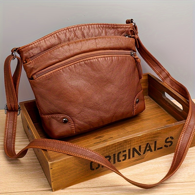 

Women's Casual Crossbody Bag, Commuter Mini Zipper Shoulder Purse, Large Pocket Pu Leather Handbag