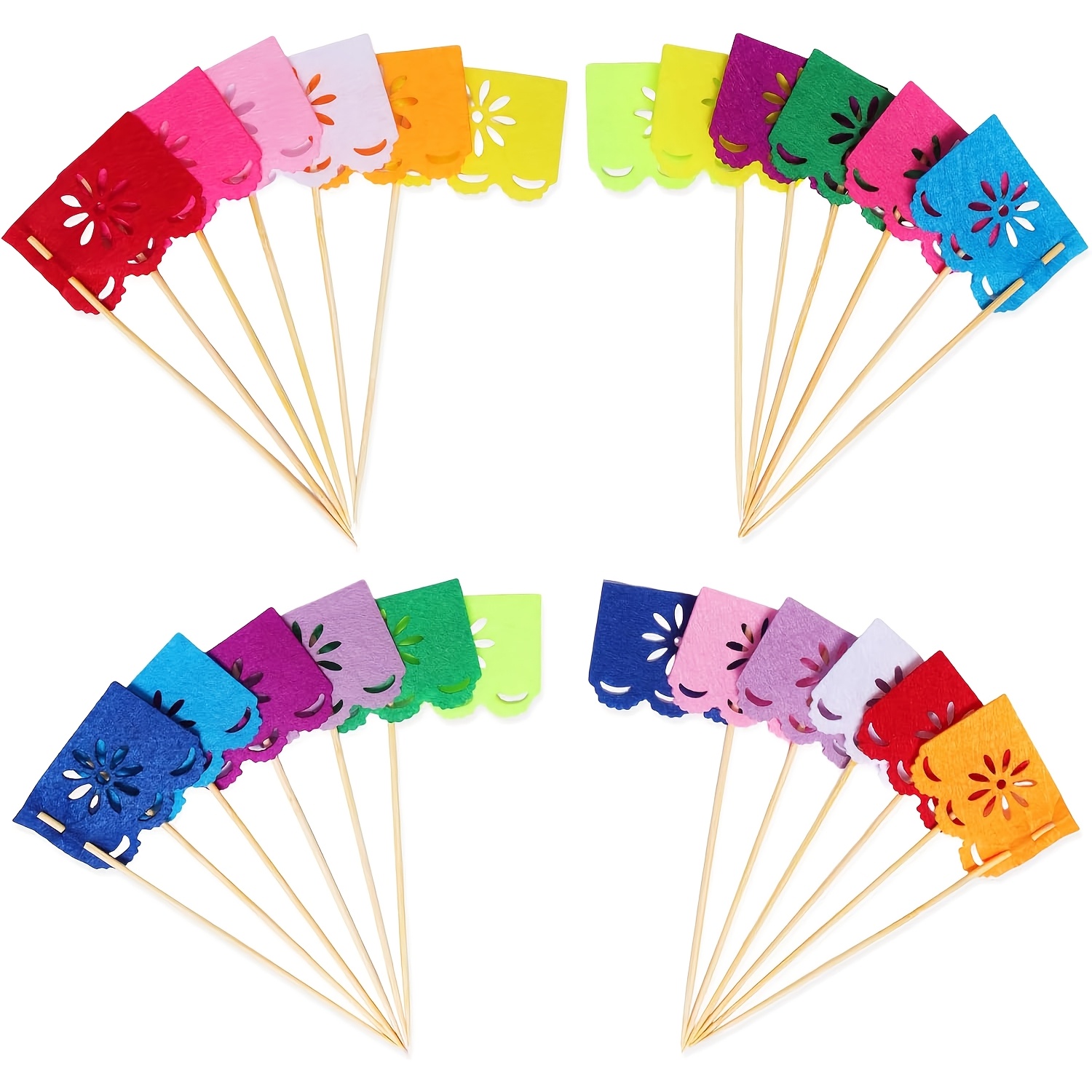 TEMU 24pcs Multi-colored Mini Mexican Papel Picado Tissue Banner Flags Cupcake Toppers Mexican Themed Party Decorations