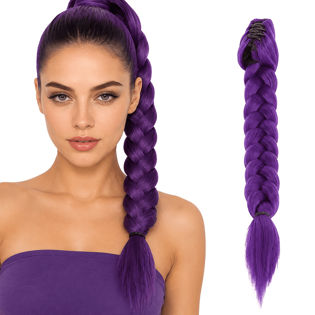 item picture   womens clip in   braided ponytail wig suitable     themed  style heat resistant   with braided clip on tail for cosplay prom music festivals   quick  style for straight   gift