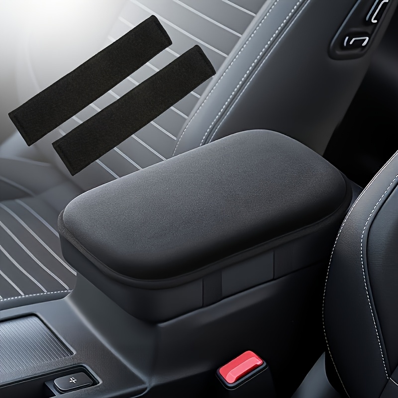 TEMU 1pc Car Armrest Cushion With 2pcs Seat Belt Shoulder Pads And Center Console, Cushion Cover, Universal Soft Plush Armrest Support, Car Additions