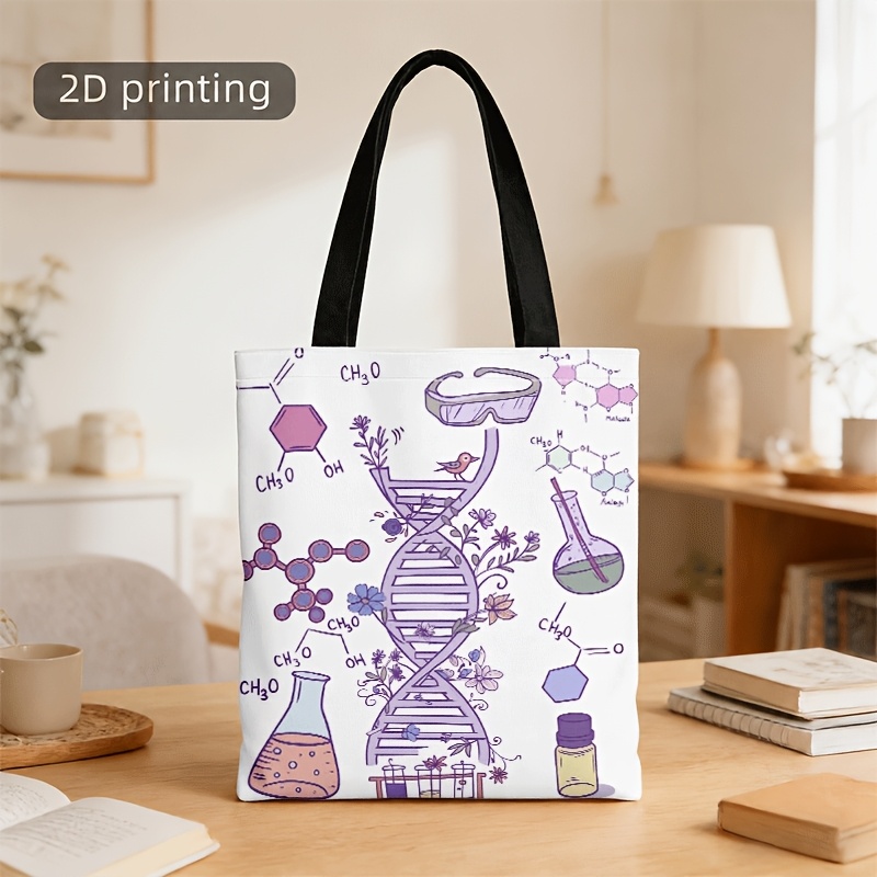 TEMU Crossbody Bag And Handbag For Men And Women, Purple Fun Chemistry-themed Hand-drawn 2d Print Unisex Tote Crossbody Bag For Students And Science