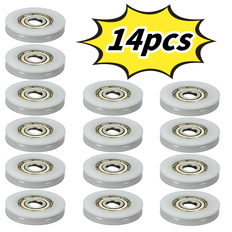 Image of 14pcs U- Nylon Round Pulley Ball Bearing Wheels, Used For Door And Window, Shower Pulley, Drawer, 3d Printer Accessories, Plastic Bearing Injection Molded Pulleys With U-, And Aluminum Pulleys.