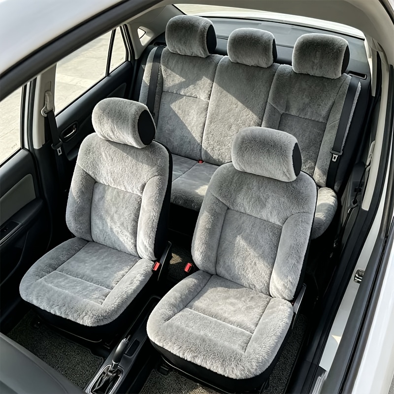 TEMU Ensemble de 9 housses de siège de voiture en peluche, housses de siège de voiture universelles d'hiver pour places, accessoires d'intérieur de