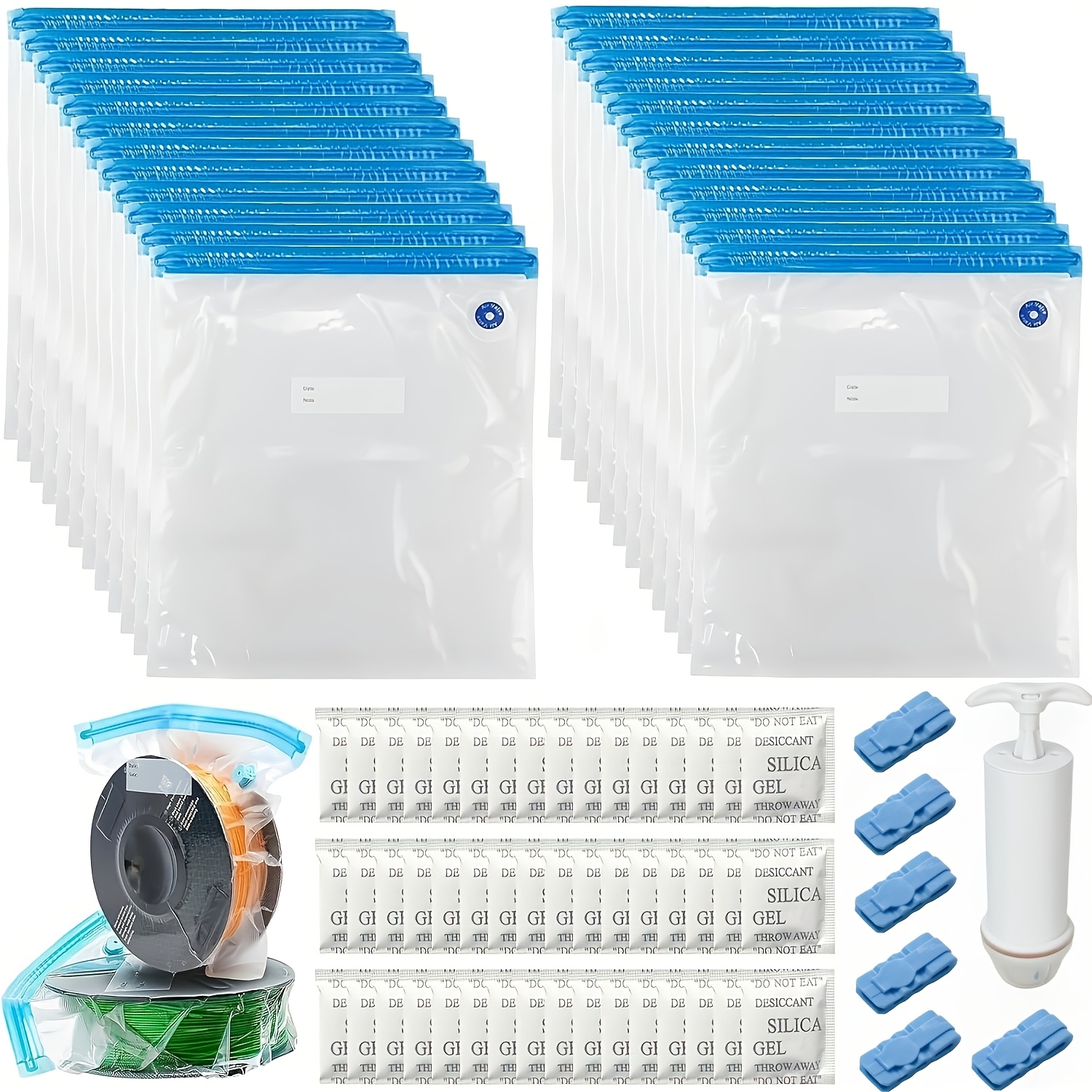 item picture pack of 30 reusable filament vacuum bags 30 desiccant bags 34 x 30cm vacuum storage bags for pla abs   tpu with 1 hand pump 6 sealing clips