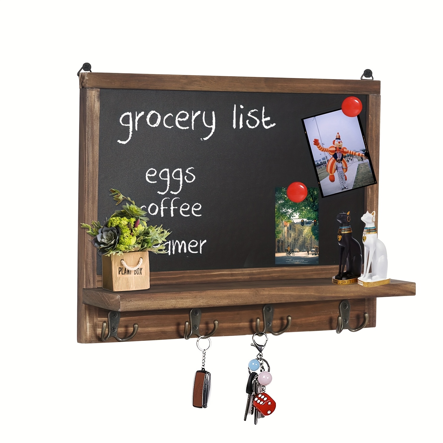 Image of Chalkboard With Hooks 42 X 30cm Wooden Frame Chalk Board With Shelf For Room
