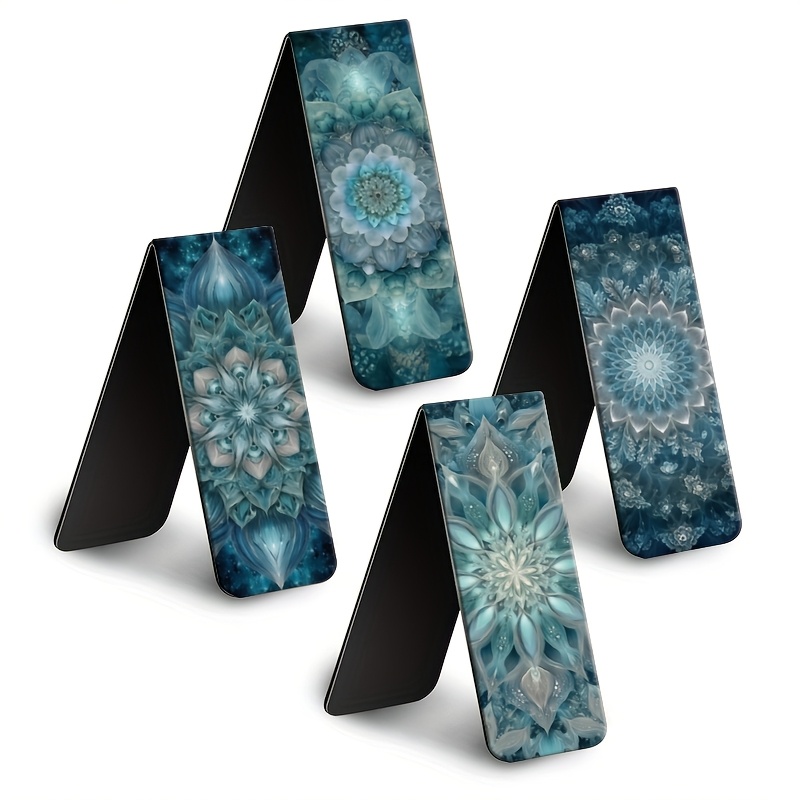 TEMU 4pcs Mandala Flower Magnetic Bookmarks, 4 Count Aesthetic Boho Floral Page Markers, Spiritual Nature Themed Reading Additions For Book Lovers,
