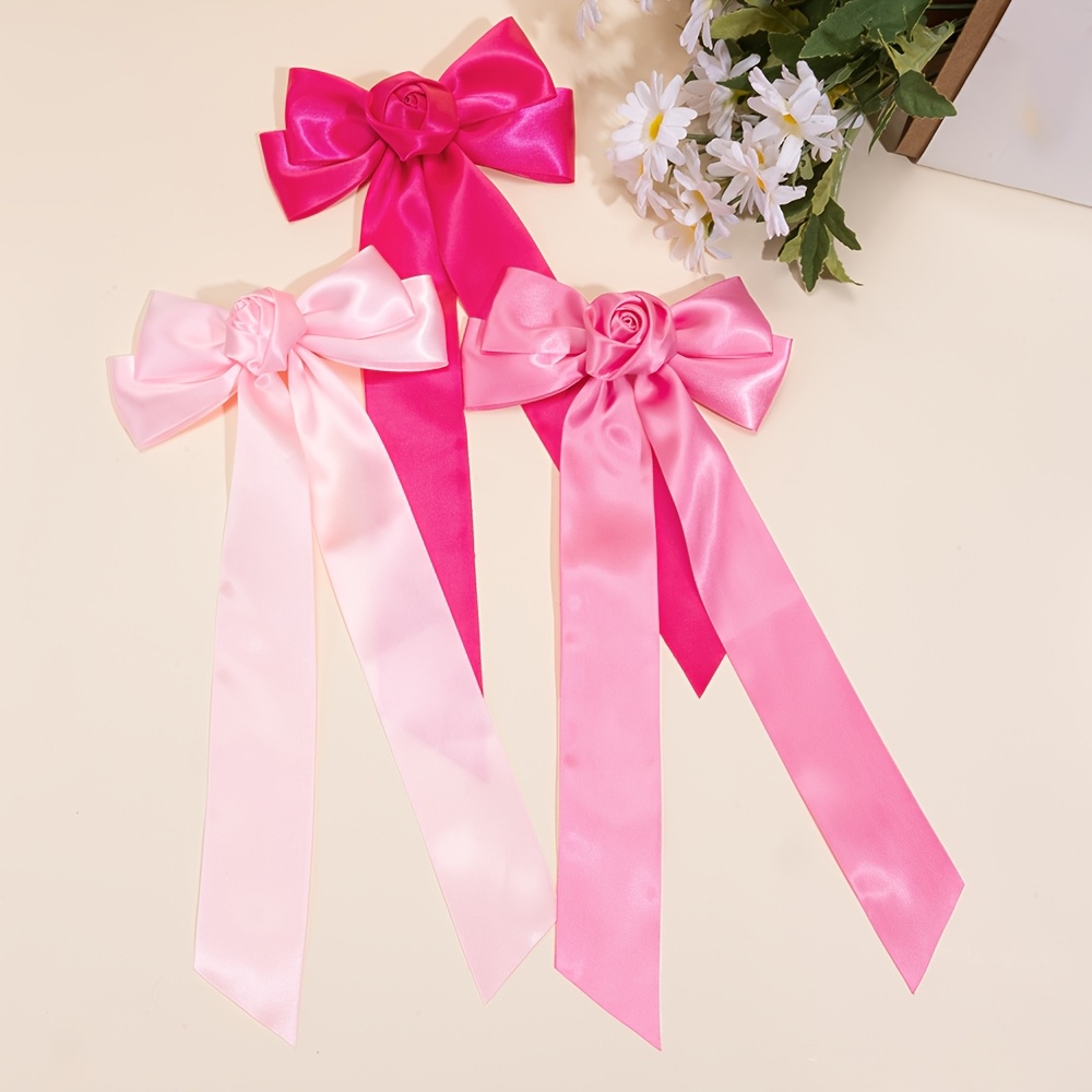 TEMU 3pcs Solid Color Hair Bow Clips For Women Floral Hairpins No Slip Clips Accessories For Women Summer Dress Up
