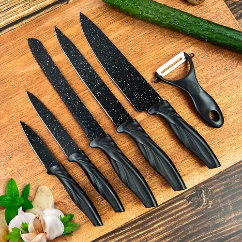 6pcs high carbon stainless steel outdoor bbq set with serrated steak knife kitchen knife set with knife holder bread knife scissors knife sharpene