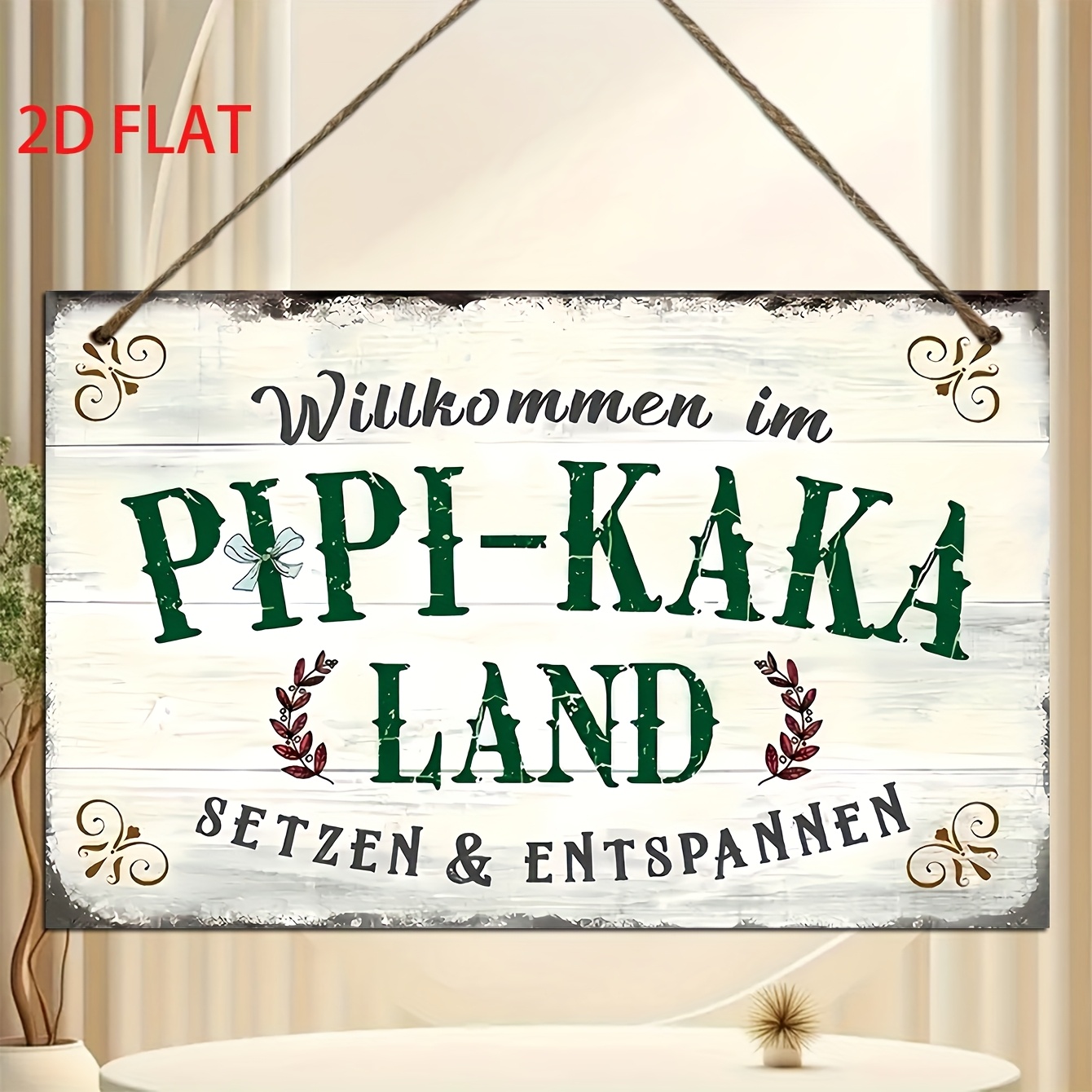E-shop 2D Flach, 2D Flach - Dekorative Plakette Ornament, 1 Stück Vintage Holz "Pipi-KakaLand" Wanddekoration, für Zuhause, Bars, Cafés, Garagen