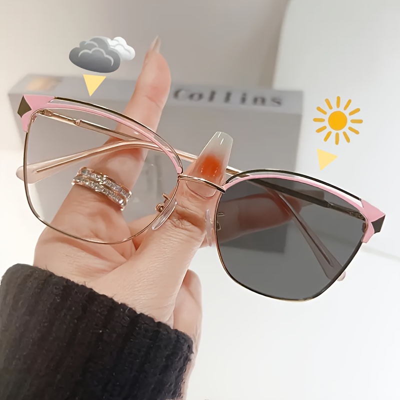 

Cat Eye Photochromic Glasses For Women, Metal Frame, Tac Lenses, Hiking Eyewear With Flexible Metal Hinges, Decorative Fashion Eyewear