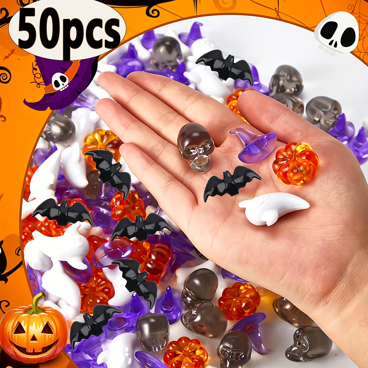 

50pcs Acrylic Collectible Figurines Set - Indoor Decorative Miniatures Including , Pumpkins, And Bats For Party Decor, Suitable For Various Room Types - No Electricity Needed