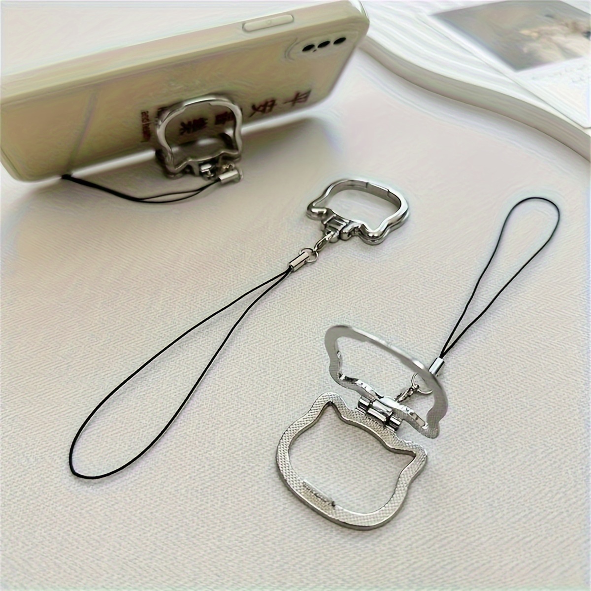 

Cat-shaped Aluminum Alloy Phone Lanyard With Built-in - 2-in-1 Foldable Desktop Stand Accessory, Phone Lanyard