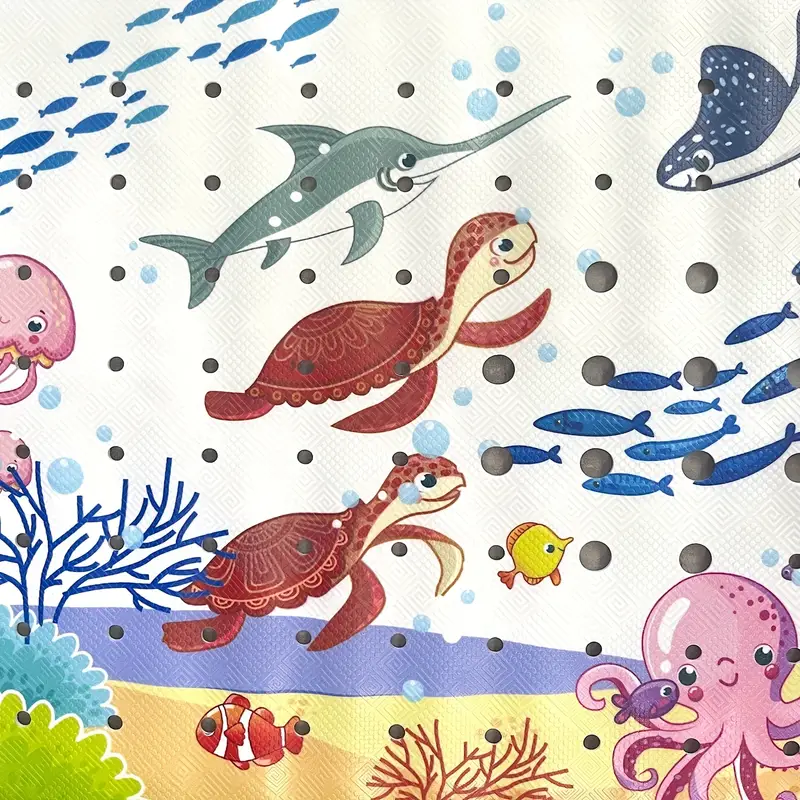 1pc cartoon long bath mat bathtub mat non slip for bath shower anti slip x 16in with drain holes and suction cups machine washable turtles whales ocean theme home decor Product details 2