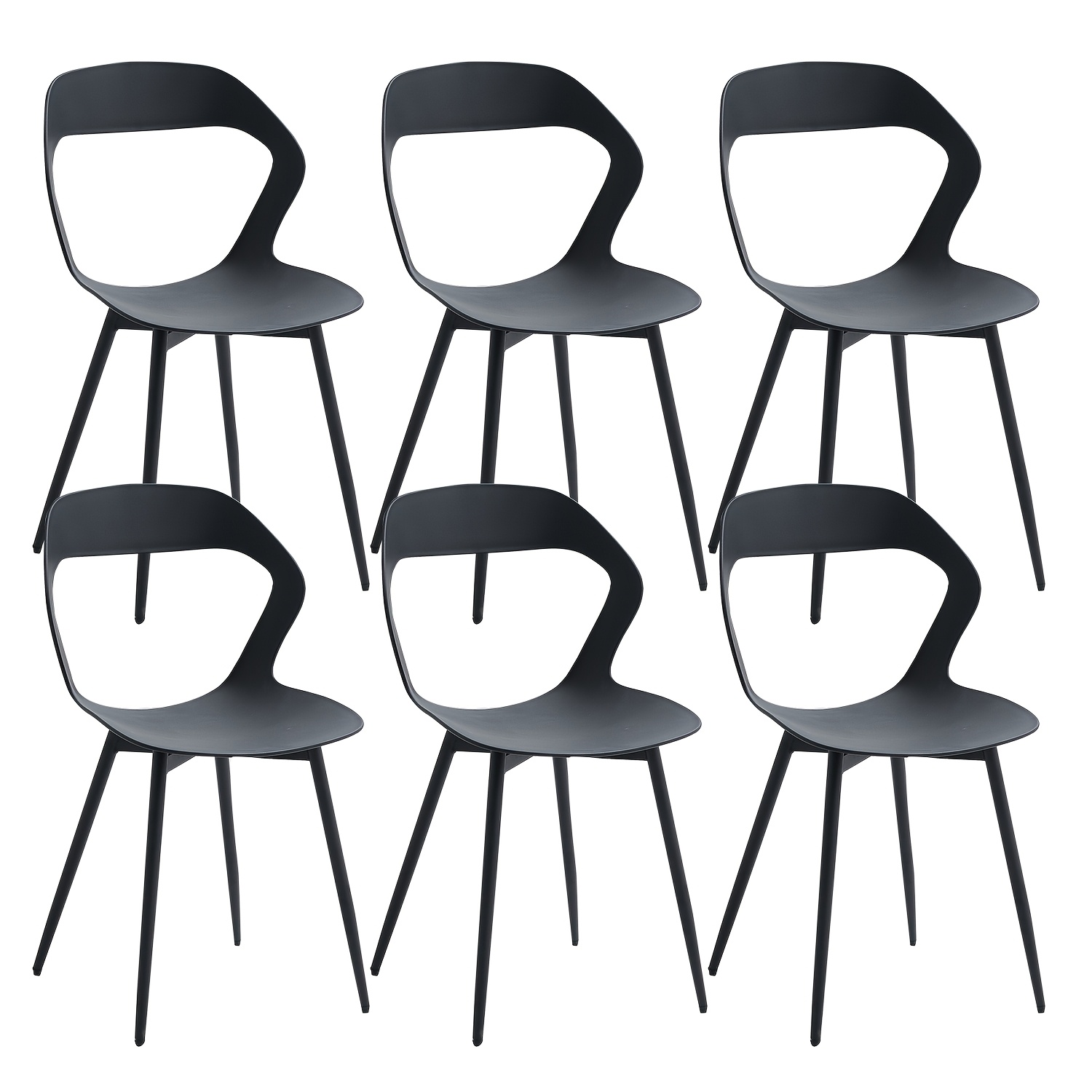 Egoonm Set Of 6 Scandinavian Dining Chairs Office Visitor Chair Reception Chair Plastic Chair With Hollow Back And Metal Feet For Living Room Balcony Home, Black