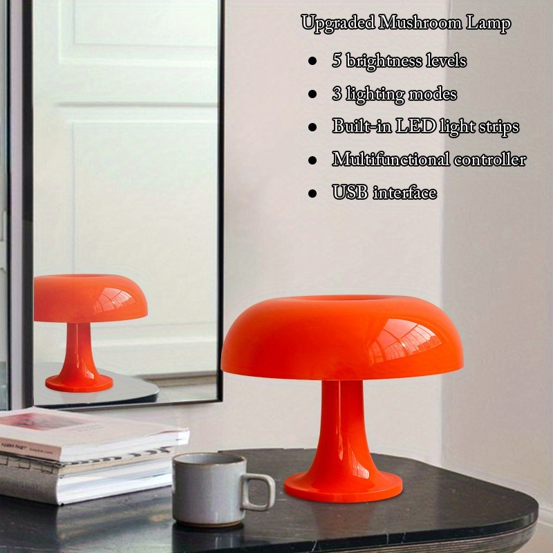 Mushroom Table Lamp with USB Power and Three-Color Dimming