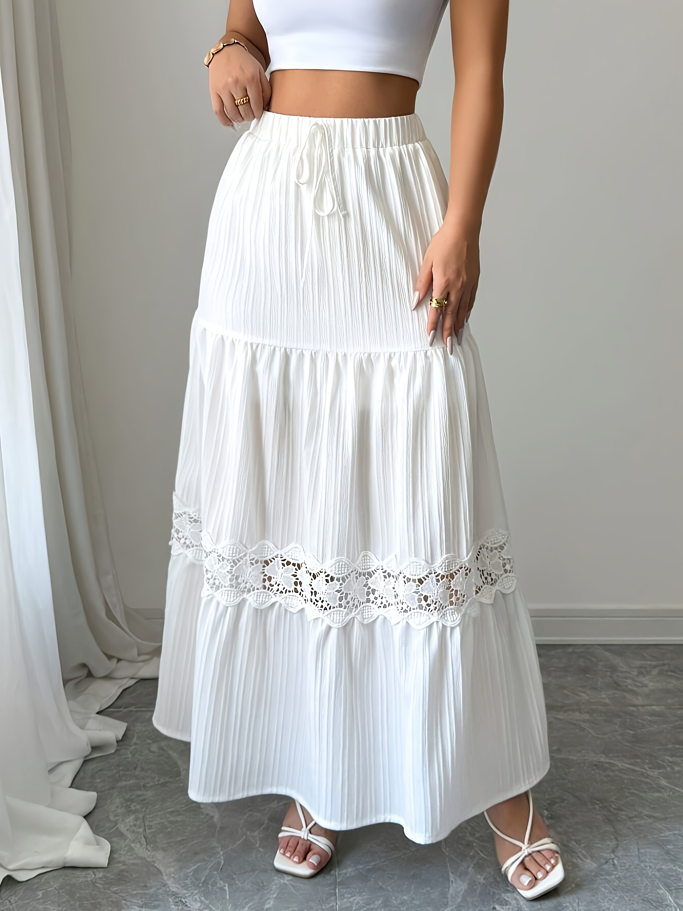 elegant womens dress white vacation maxi skirt loose casual - Temu