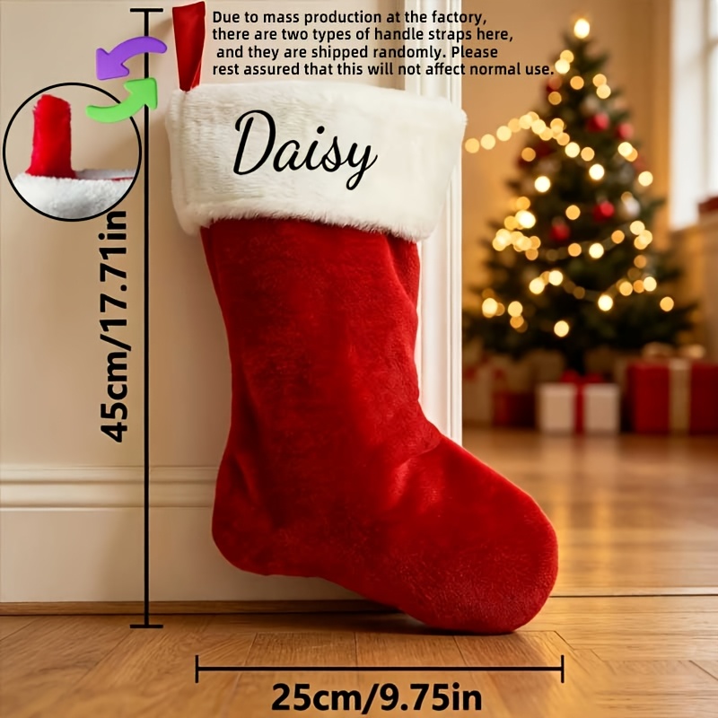 TEMU Personalized Name Embroidery Christmas Stocking, Customizable Name Plush Christmas Decor Stocking, Soft Thickened Holiday Fireplace Hanging