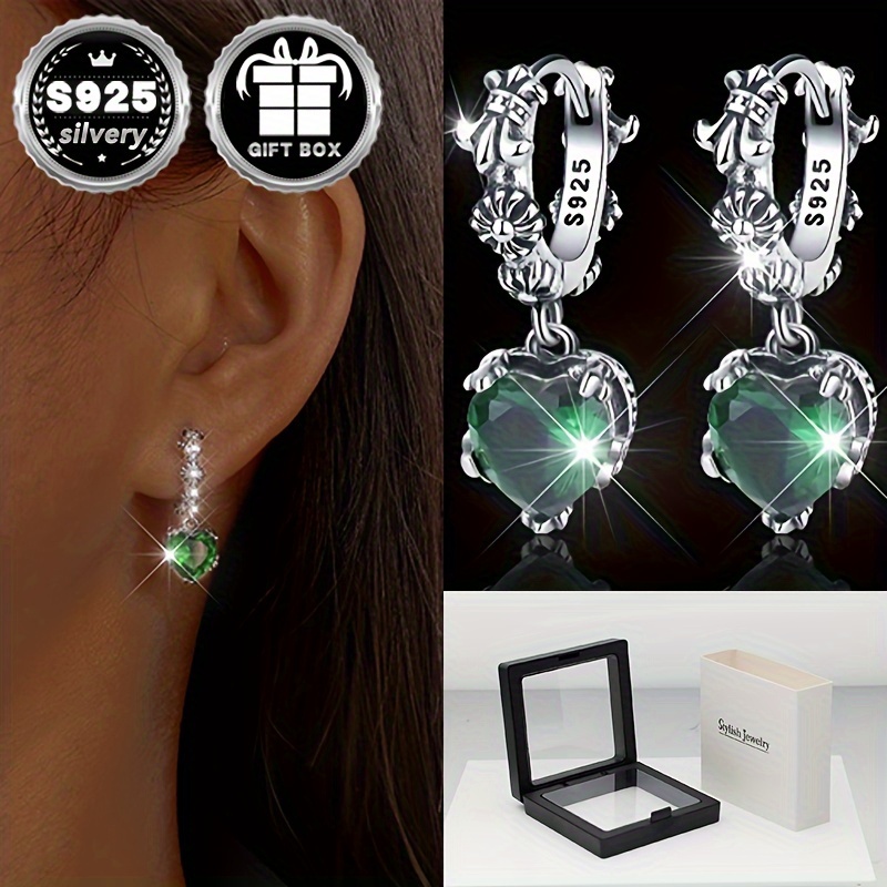 

Boucles d'Oreilles Créoles Élégantes en Argent Sterling 925 avec Cœur & Iris - Hypoallergéniques, Mode avec Accents de , Parfaites pour Tenue Décontractée