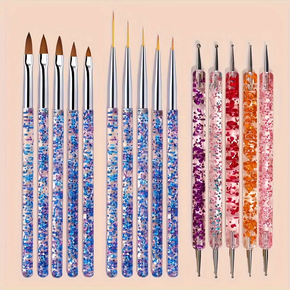 15pcs nail art brushes set for acrylic nail gel polish liner ombre brush manicure painting design pen brushes acrylic powder carving   dotting dual ends handles nail art pens tools