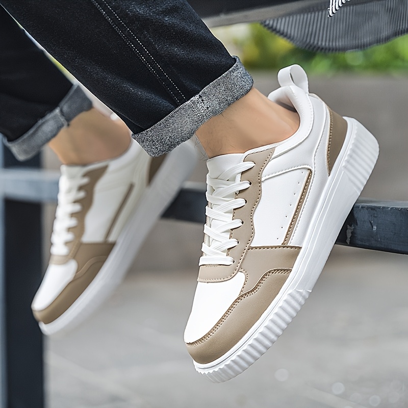 Zapatillas Casuales Clásicas de Hombre con Caña Baja en Blanco y Beige - Zapatos con Cordones Elegantes que Presentan una Superficie Texturizada, Forro de Tela Cómodo y Suela MD Adecuada para Usar Todo el Día, Perfectas para Atuendos Casuales