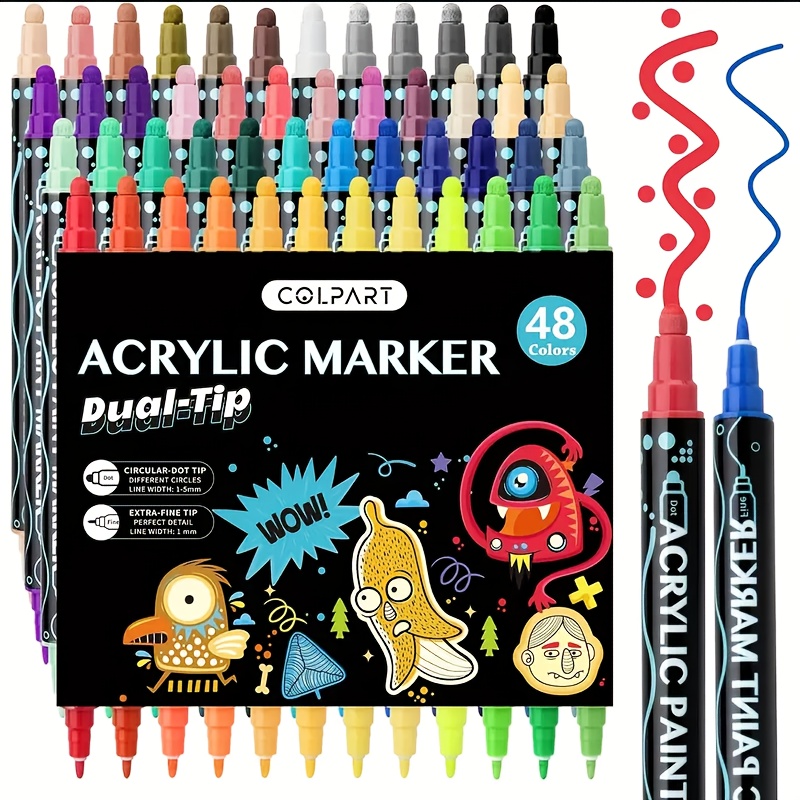 Image of Acrylic Paint Markers With 2 Tips, ] Premium Acrylic Paint Pens For Rock Painting, Wood, Canvas, Plastic, Metal And Stone, Acrylic Point Markers For Crafts, Supplies