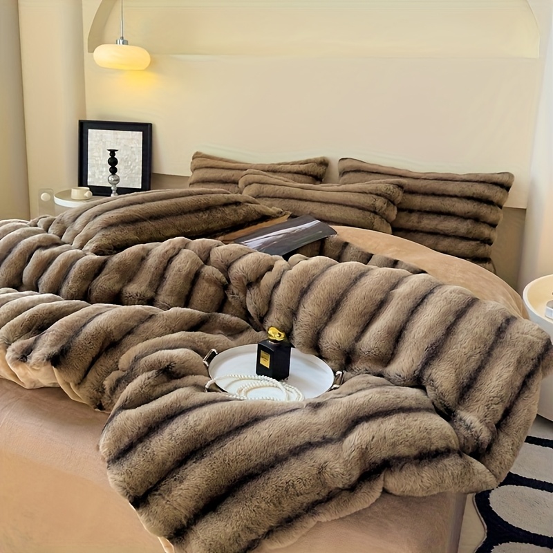 High Luxury Thick Striped Rabbit Like Plush Blanket, Autumn and Winter Thick Bed Blanket Cover, Skin Friendly and Comfortable, Providing All Day Warmth and Comfort, Suitable for Sofas, Beds, Offices and Travel, Multi-purpose Blankets, Holiday Gifts - Image 15