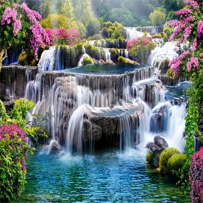 

Diy 5d Diamond Painting Kit By Numbers - Prosperous Flowing Waterfall Landscape - Round Acrylic Diamonds Full Drill Embroidery Art Craft For Home Wall Decor And Gift