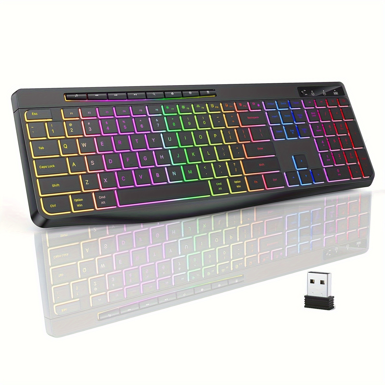 

Wireless Keyboard Gaming- Light Up Keyboard Silent Ultra Slim Full Size, Led Computer Rechargeable Backlit 2.4g Keyboard With Multimedia Keys For And Windows