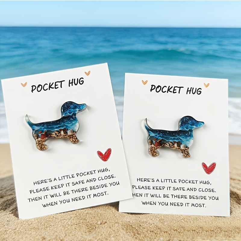 TEMU 2d Charming Dachshund Pocket Hug Greeting Card, Heart-shaped Inspirational Emotional Statue, Hug Token With Inspirational Emotional Card,