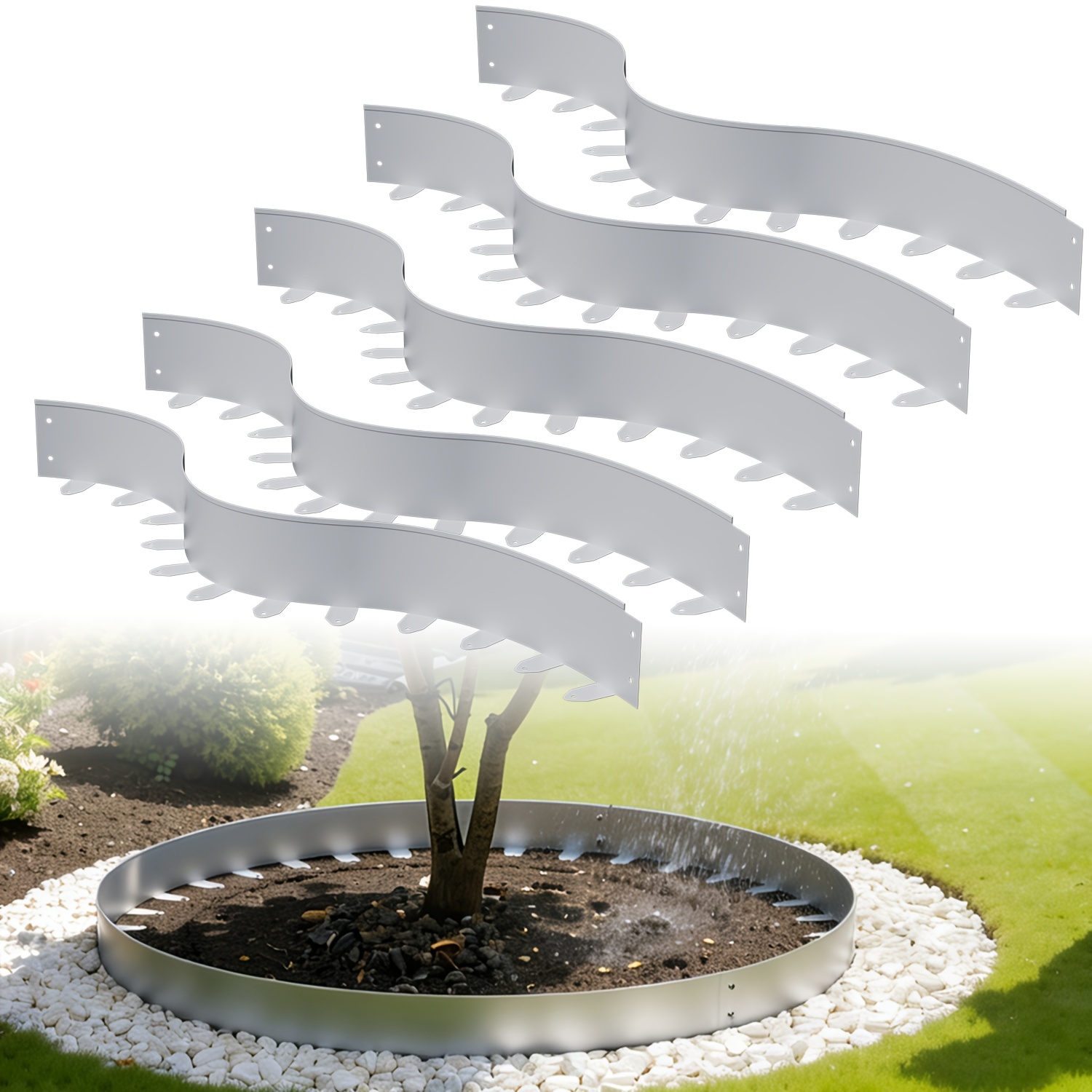 Image of 100 X 5 Cm Silvery Flower Bed Edging, Metal Flower Bed Edging, Garden Edging, Lawn Edging, Lawn Edging, Flower Bed And Garden Edging, Garden Steel, Silvery-plated, Weathered End, Silvery