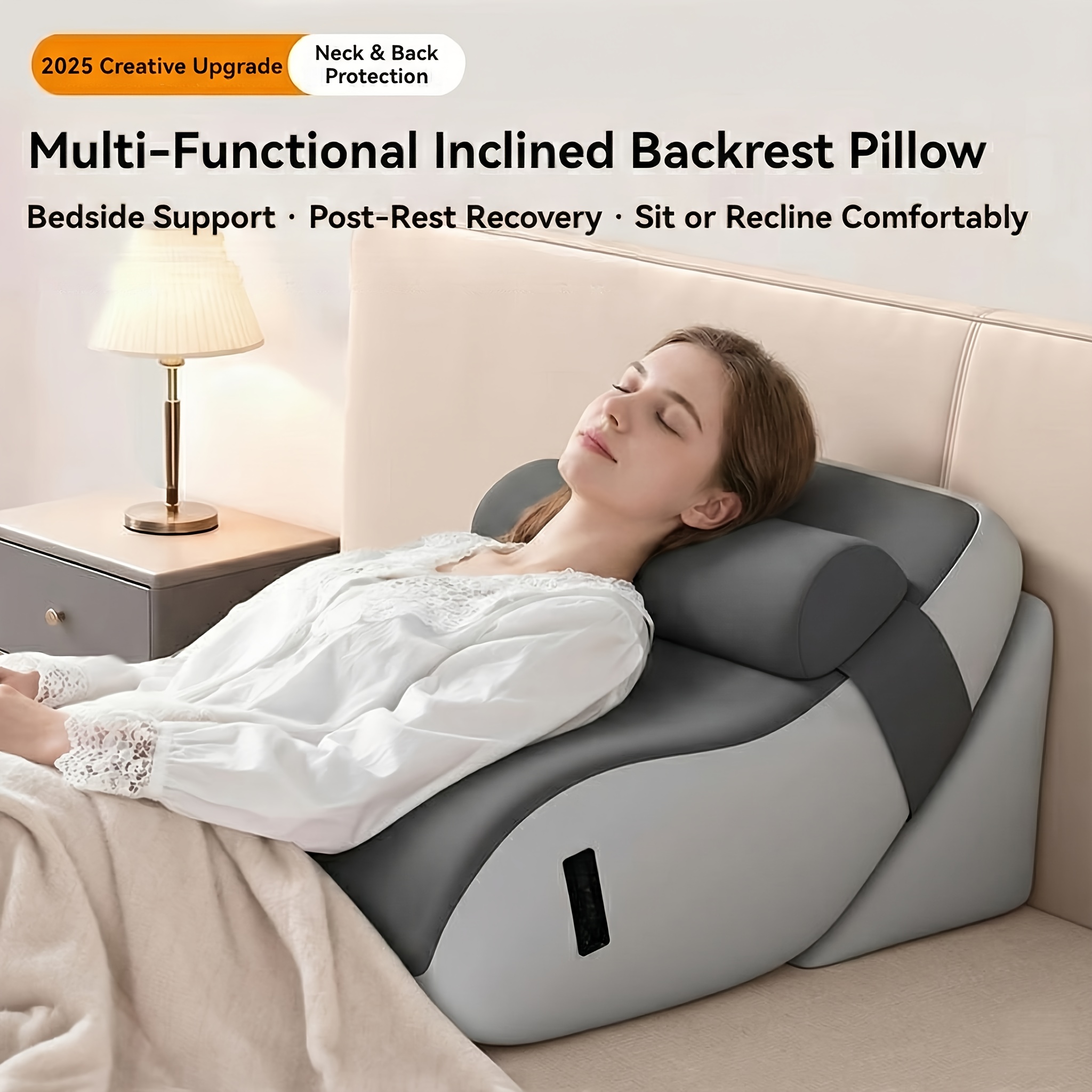 Adjustable Backrest Support Pillow for Sitting or Leaning, Ergonomic Cushion for Reading, Resting and Relaxing at Home, Soft Neck & Lower Back Support, Multi-Angle Design for Comfortable Lounge Seating