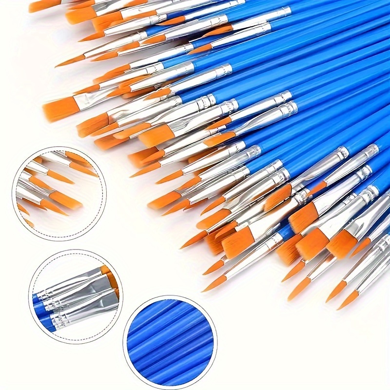 

50pcs Paint Brush Set - Flat Synthetic , Grooved Handle For Acrylic, Oil & Watercolor Painting, Brush Set