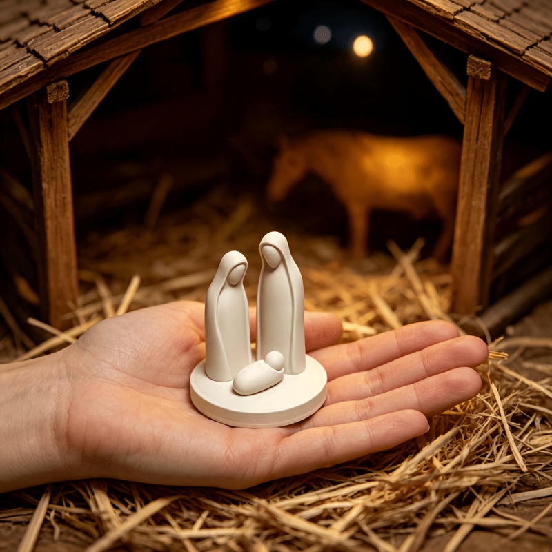 TEMU Holy Family Christmas Scene Statue Mini Minimalist Nativity Scene Sculpture Desktop Decoration Perfect Spiritual Gift Christmas Decoration For
