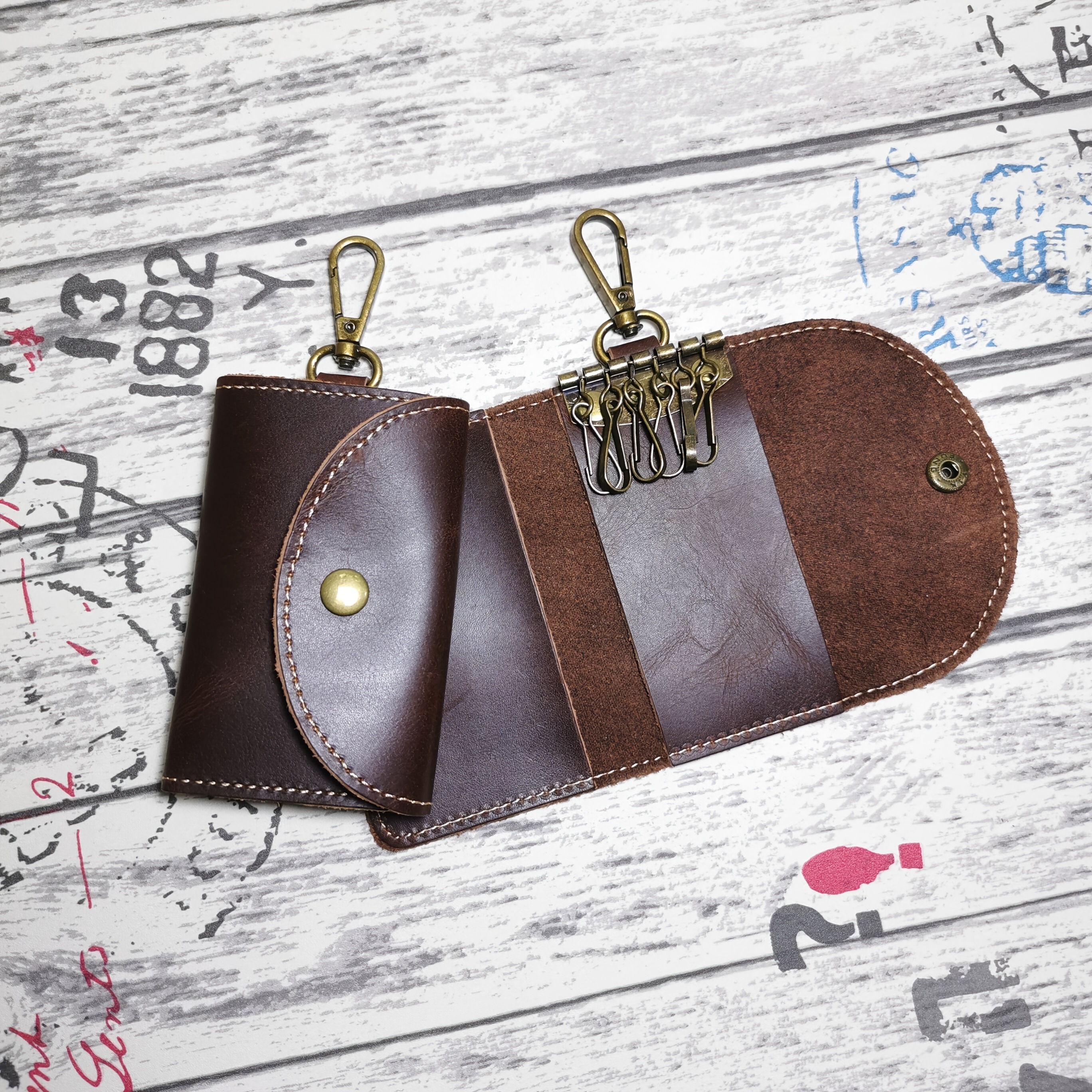 

1pc Vintage Multifunctional Handmade Top-grain Leather Key Pouch, , -resistant Large Capacity Belt Organizer For Daily