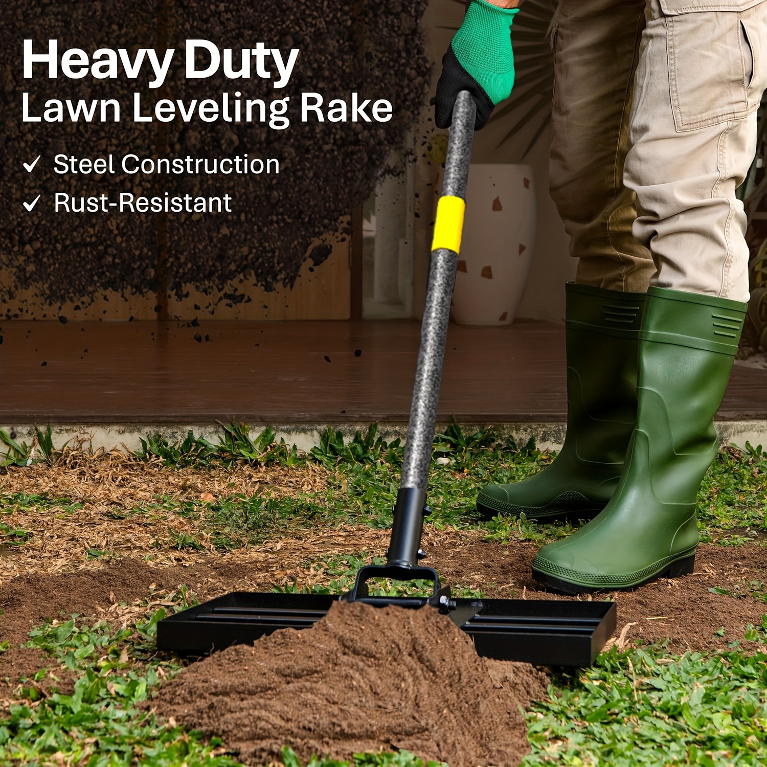 Image of 1pc 74-inch Heavy-duty Lawn Leveler - Effortless, High-carbon Steel Handle, 17" X 10" Grass Smoothing Tool - Perfect For Yards, Gardens, Golf Courses, , Sand, Dirt Surface Leveling