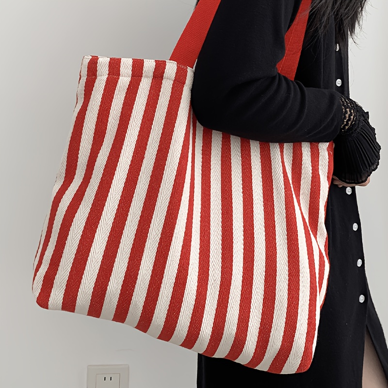 TEMU Customized Embroidered Name - Striped Shoulder Bag, Tote Bag With , Large Capacity, Personalized Embroidery Suitable For Holiday Gifts, Birthday