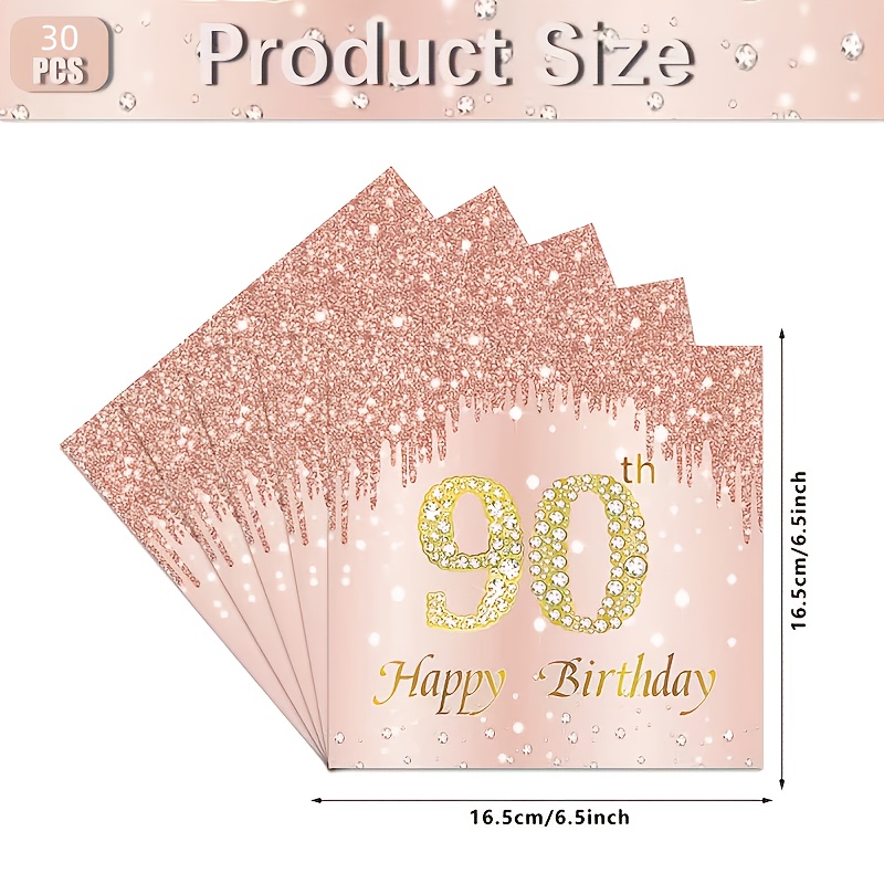 TEMU 30pcs Pack Sparkling Birthday Party Napkins With Glitter Text & Happy Birthday - 2-ply Elegant Rose Golden Decor Suitable For Birthday Parties,