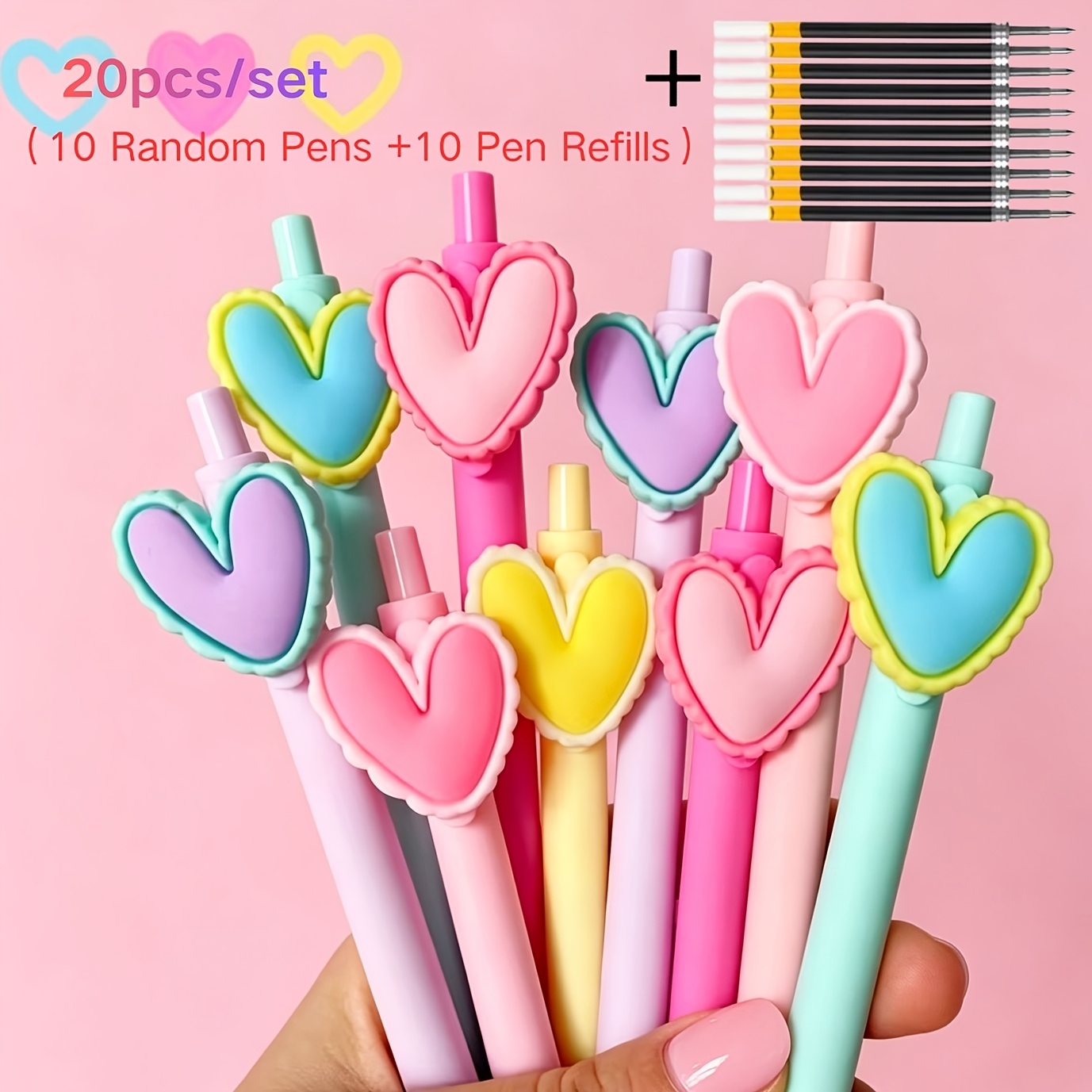 TEMU Set da 20 gel a forma di cuore, inclusi 10 casuali + 10 ricariche, , 0.5mm, adatti per feste di matrimonio, cancelleria da ufficio, regali di