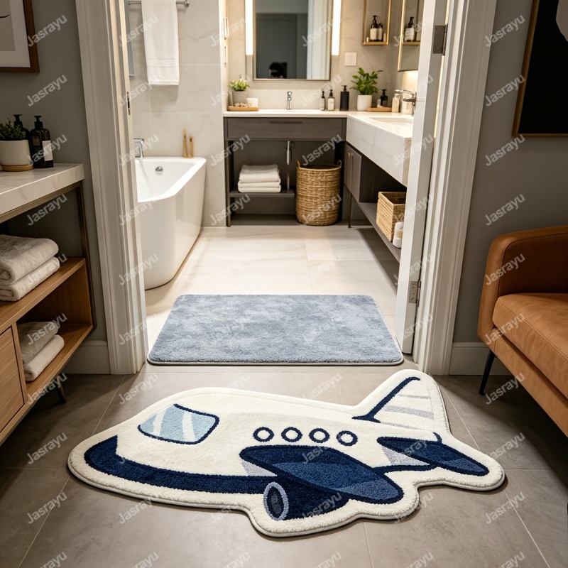 TEMU Plush Airplane Rug Suitable For Bedroom & - Non-slip Irregular Airplane Shape Carpet With 3 Design, Machine Washable Soft Suitable For Bedside,