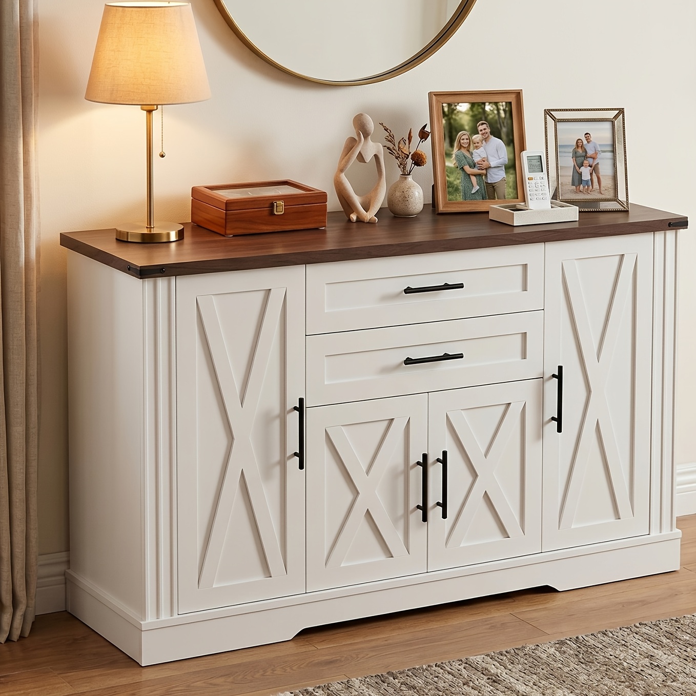 Image of Msutree Farmhouse Sideboard With 2 Drawers And , Buffet Cabinet With Storage Space, Country Cabinet, Wood Look With End, Cabinet For Living Room, Dining Room And Hallway