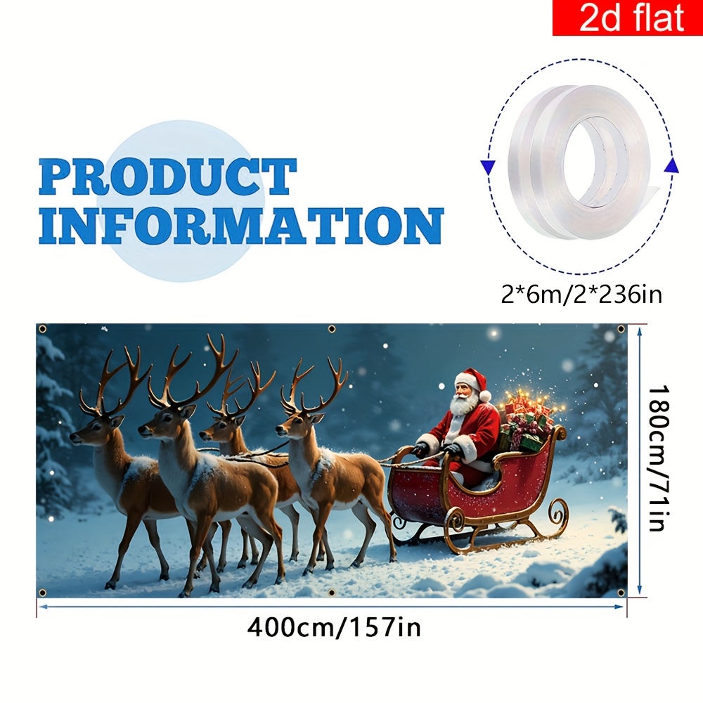 TEMU Un grand banner de porte de garage de Noël en polyester, avec un design vibrant et durable représentant Père Noël, les et le traîneau apportant