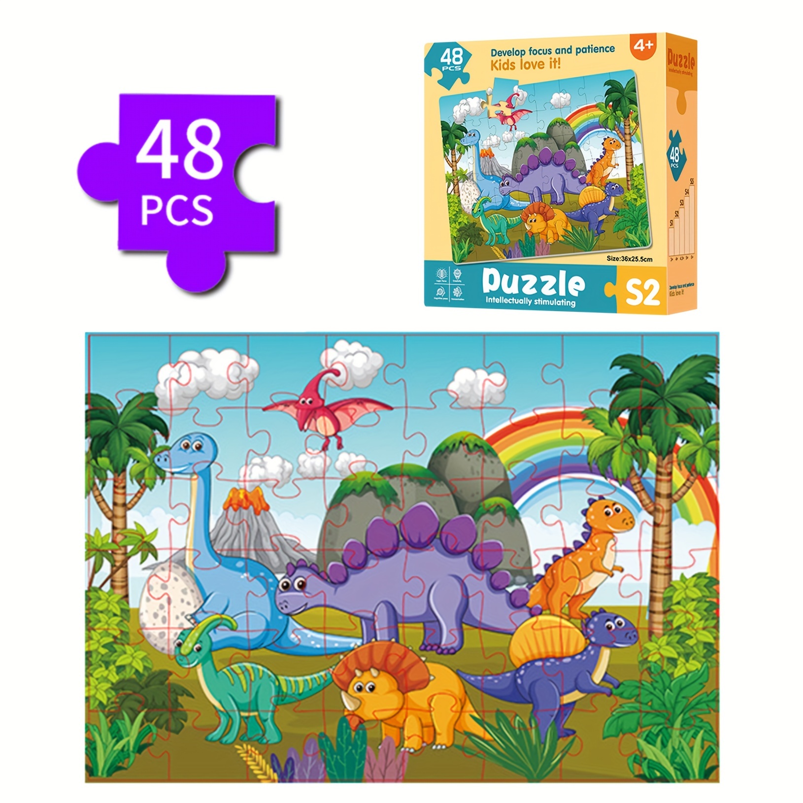 

48-piece Dinosaur Puzzle For Kids - Fun & Educational Brain Teaser, Perfect For Ages 3-6, Durable Cardboard Construction
