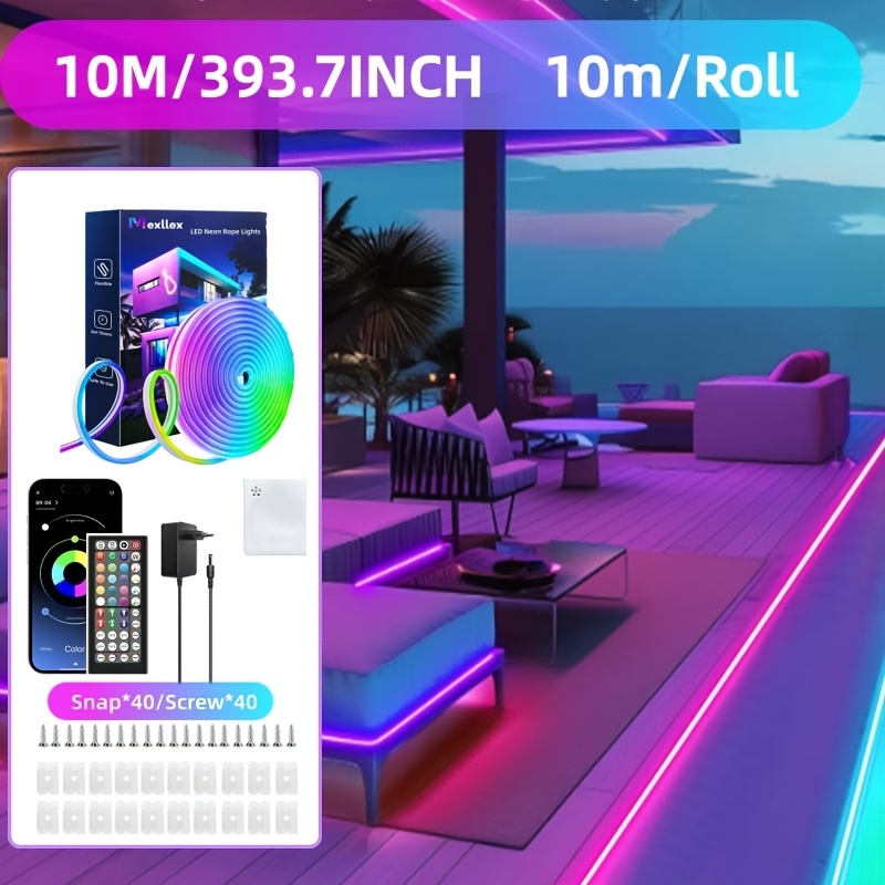 Image of 5m/10m/15m/20m/30m Smart Flexible Multicolor Led Neon Rope Light - Rgb Led Strip With App & Remote, Music Synchronization, Flexible Rope Lights For Bedroom, Party, Decoration, Indoor Outdoor Use