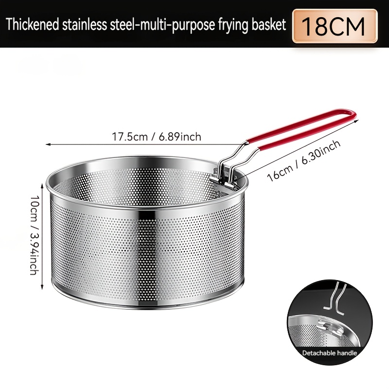1pc Heavy-duty Stainless Steel Deep Fry Basket With Mesh Strainer - 4.72" .87" Sizes, Long Handle For - Ideal For , Chicken Nuggets, Fish Fillets & More - Durable Kitchen Tool For Efficient Cooking