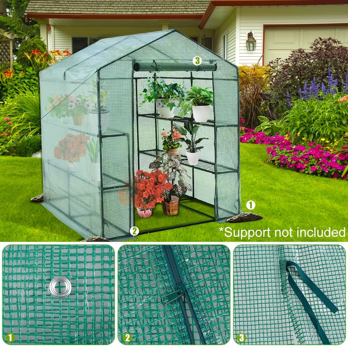 

Gentle Care, Portable Walk-in Greenhouse For Indoor & Outdoor Use - Frost & Rainproof, Grid Cloth & Pvc, 143x143x195cm, With Roll-up Door For , For Plants