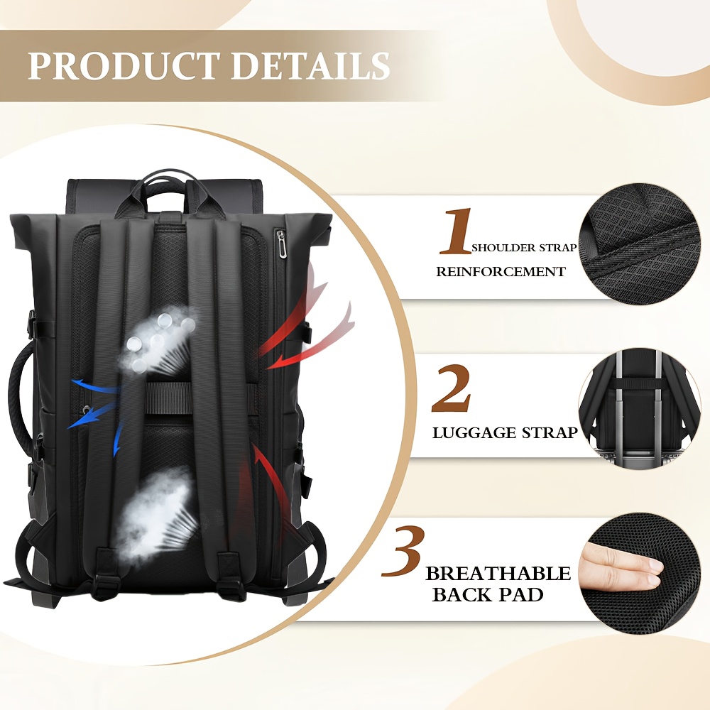 HANMARRY Men's Business Laptop Backpack - Heavy-Duty 39.62cm Computer Backpack, 15-in-1 Organizer, Padded Shoulder Straps & Locking System, High Quality for Work, Travel, School, Commute - Compatible with MacBook/Air/Pro/PC/Laptop - Sleek Black