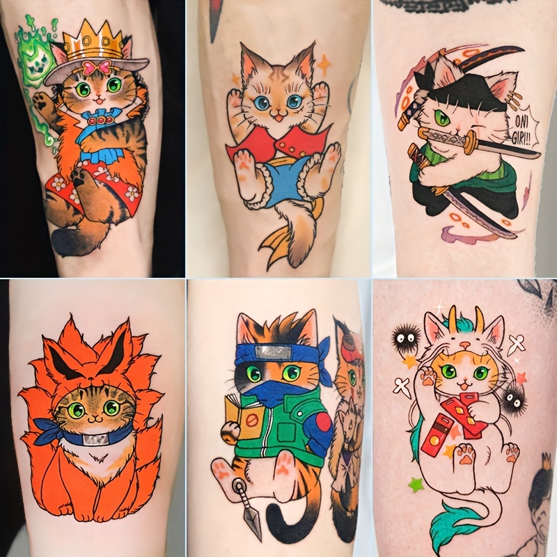 

32 Sheets/ Set Of Manga Tattoo Stickers, And Cute And Nine- Fox Cosplay Cartoon Animals Pattern, Waterproof Long For 2- 7 Days Realistic Pattern, Arm Leg Non-toxic Tattoo Stickers For Men And Women